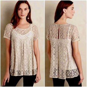 Anthro Metallic Lace Top